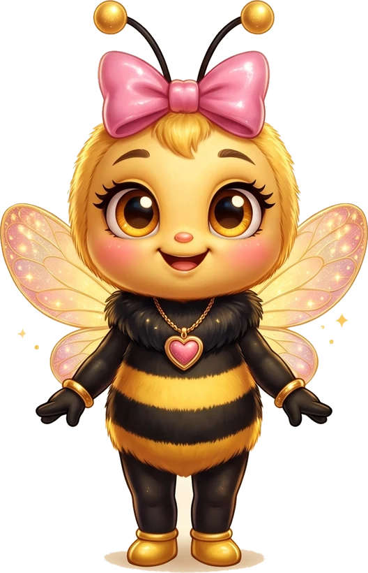 AmeBee, the golden bee with a pink bow