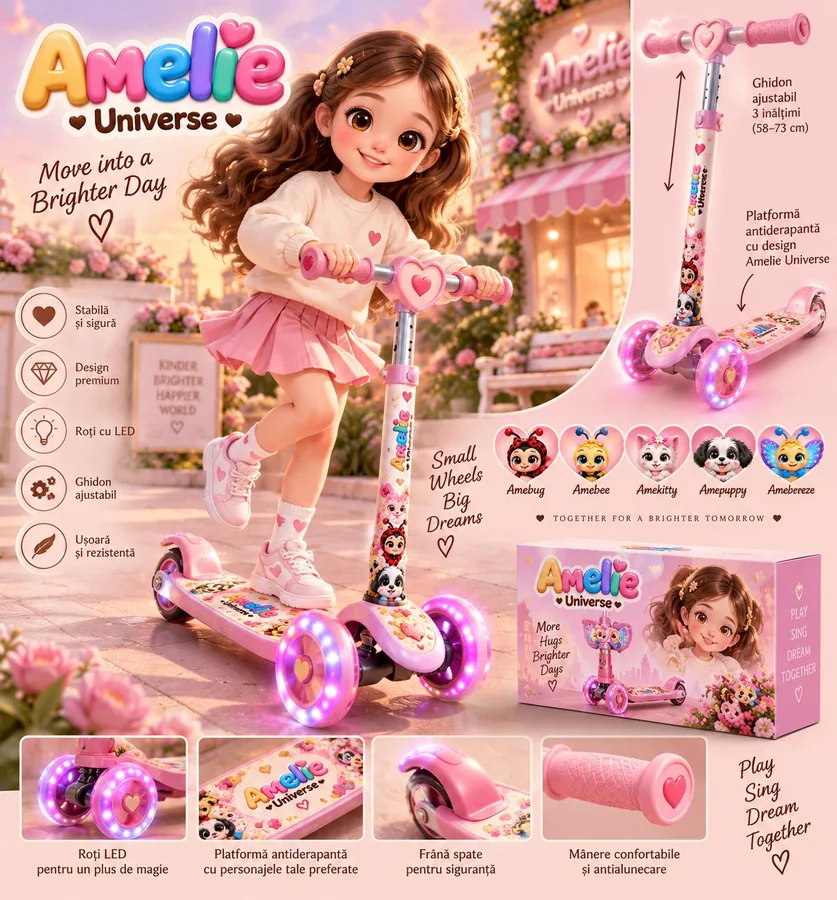 Amelie Universe kick scooter with light-up wheels